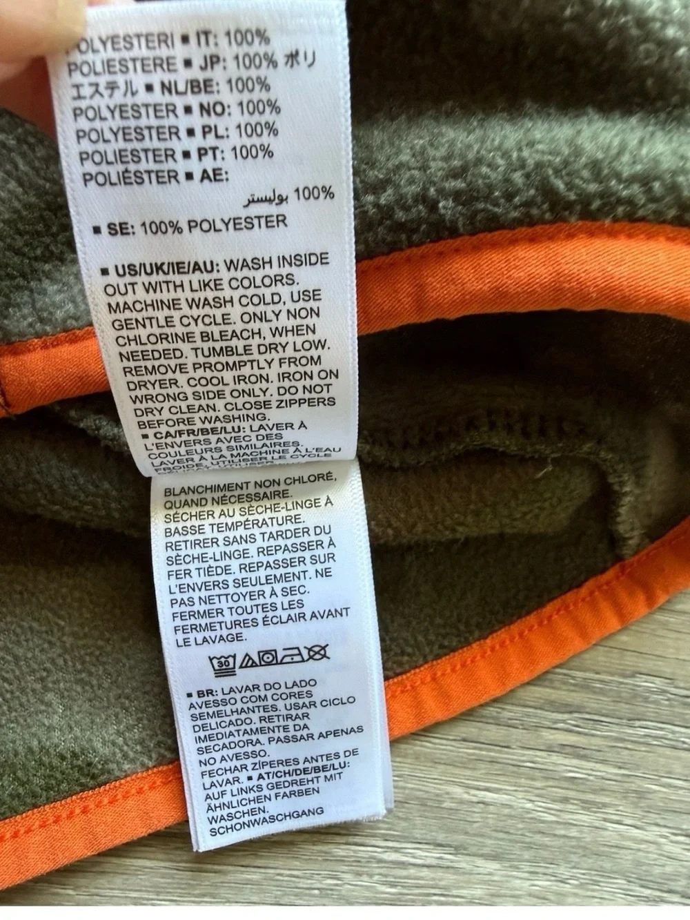 Amazon Essentials Boys L(9/10) Camo Full Zip Fleece Jacket Orange Trim